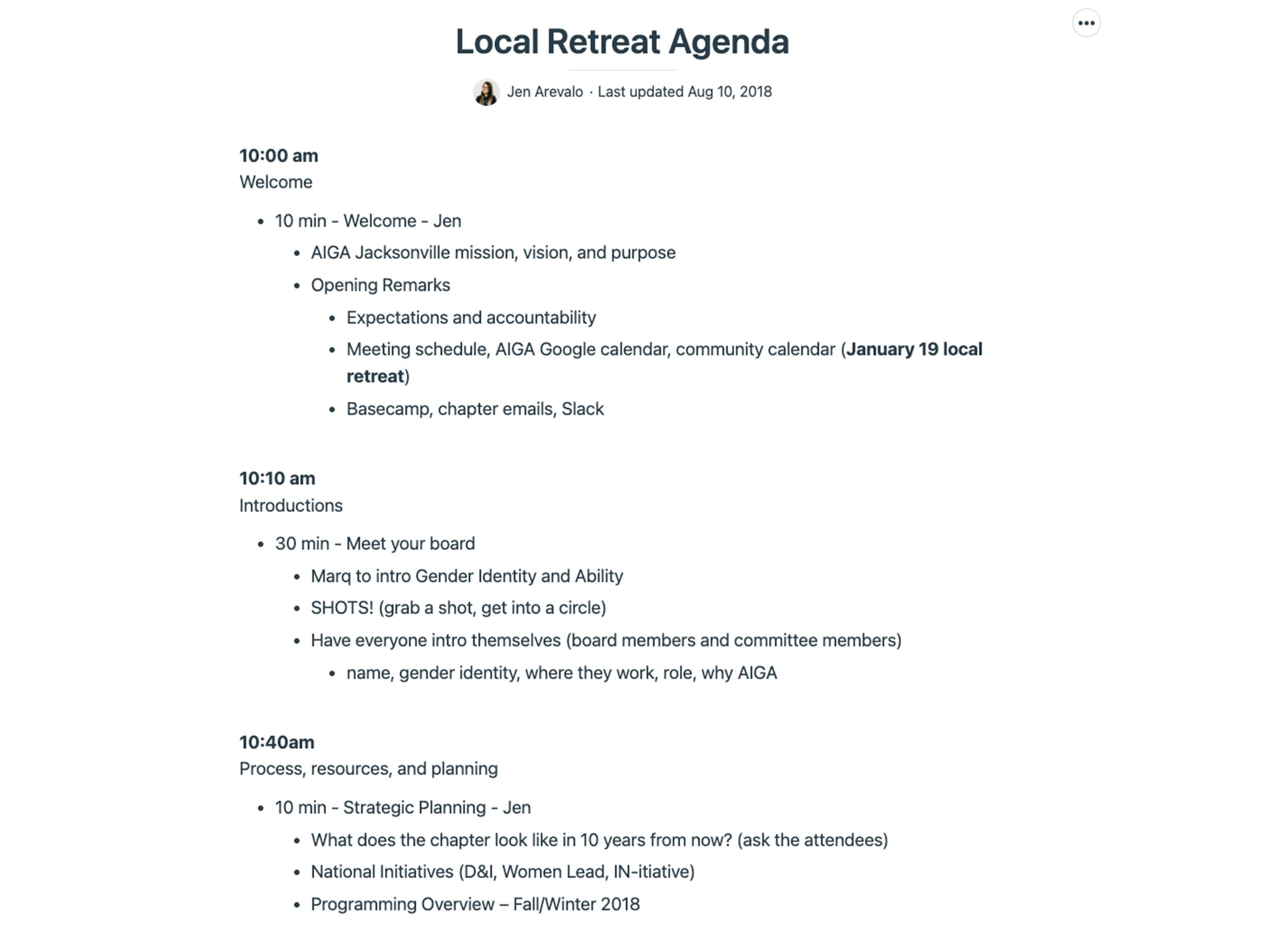 Retreat agenda